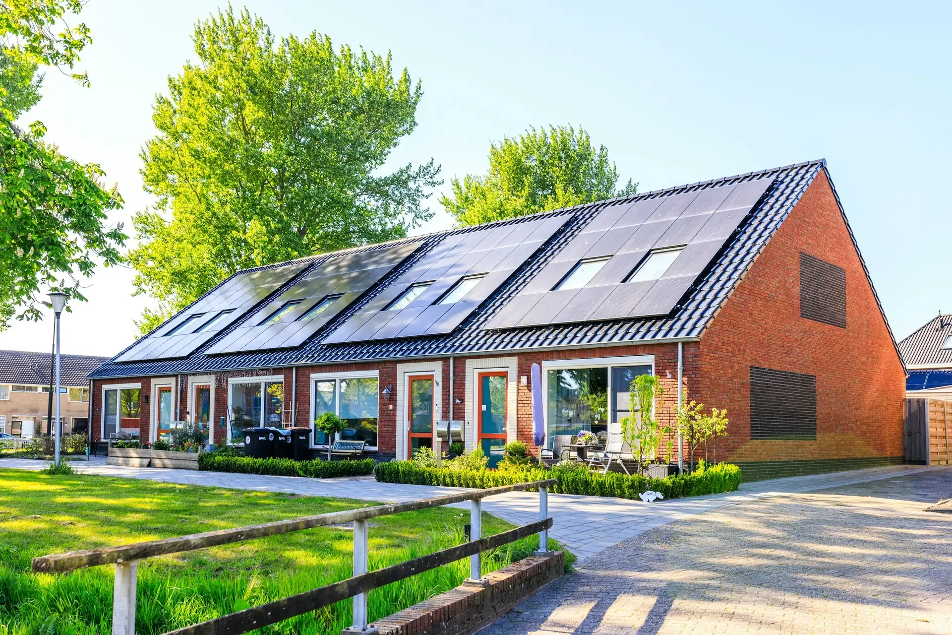 Modern homes with rooftop solar panels